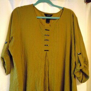 Ali Miles 1X Mustard Textured Shark bite Hem 3/4 Sleeve Crinkle Tunic Top